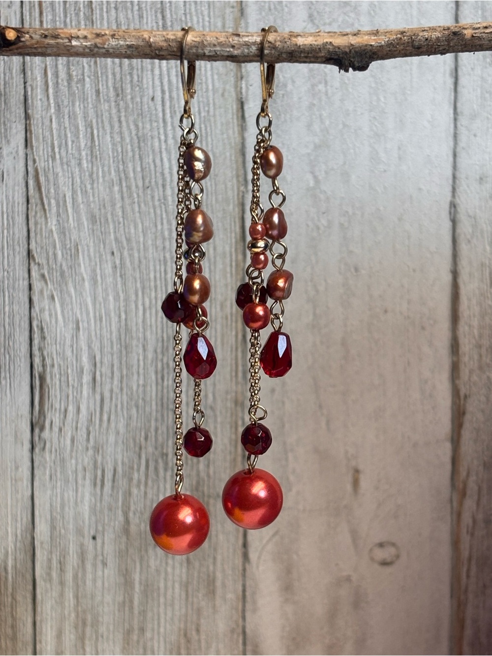 Copper & Garnet/orange-Tone Multi-Strand Dangle Earrings